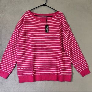 Zeagoo Pink Pullover Sweater Lightweight Womens plus 2XL Long Sleeve striped